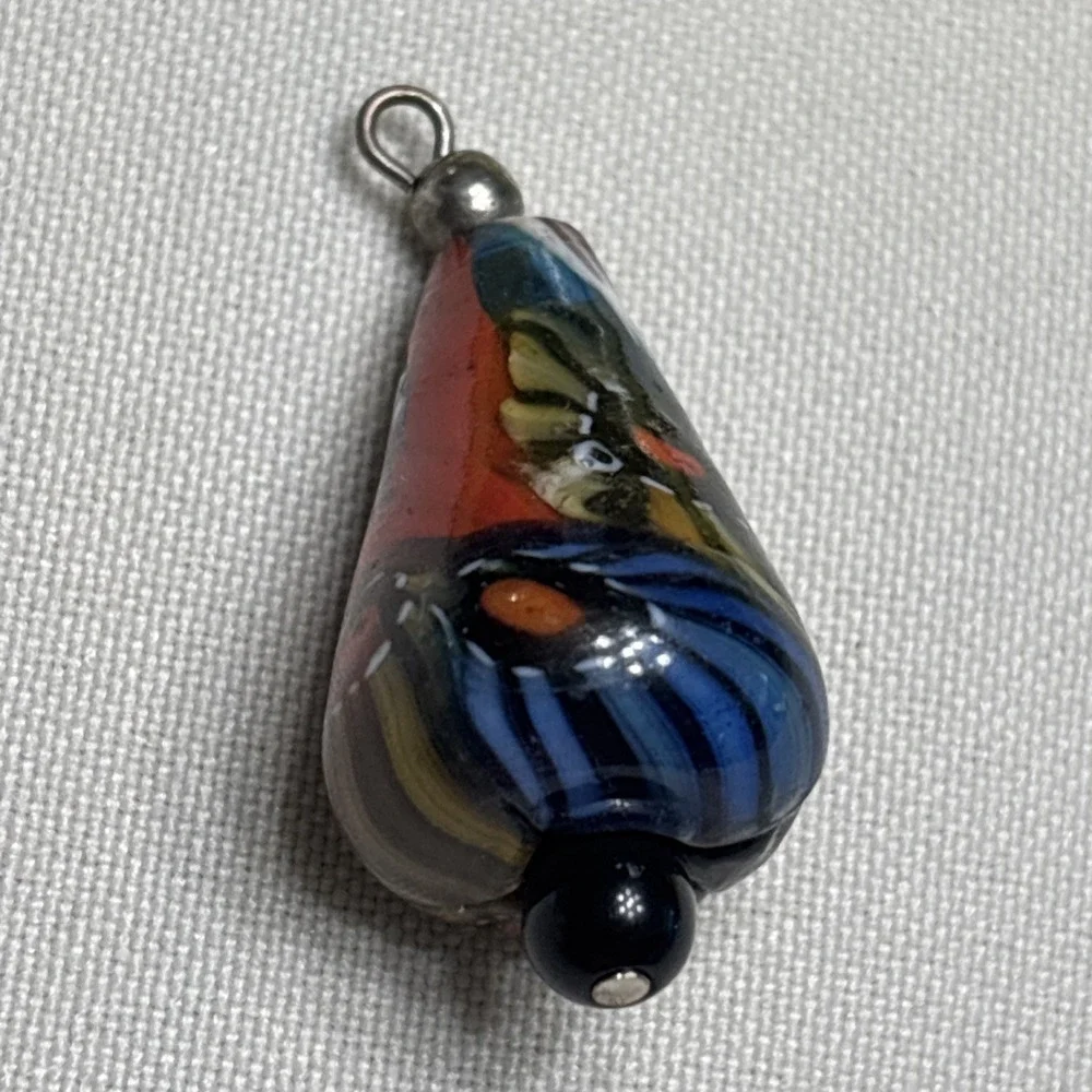 Rare Vintage Venetian Murano Millefiori Bead Brick Red Black Brown Blue White
